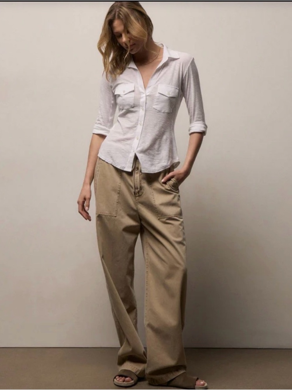 James Perse White Sheer Slub Side Panel Button Down Shirt —  4 XL - Picture 2 of 13